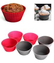 6 Mini Formas Cupcake Coração ou Redondo Silicone Muffin
