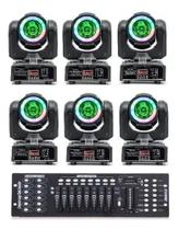 6 Mini Moving Farol Beam 60w 2in1 Effect Color Beam + Mesa DMX 16CH
