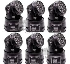 6 Mini Moving Head Wash 18 Quadrileds Rgbw Iluminação Dj
