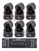 6 Mini Moving Head Wash 18 Quadrileds Rgbw + Mesa DMX 512