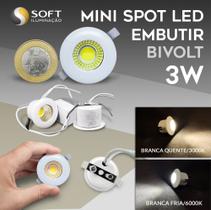 6 Mini Spot LED Embutir Redondo 3W Bivolt Luz Branca Quente/3000k Nichos, Tetos, Paredes, Móveis