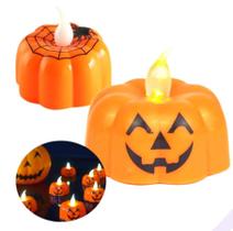 6 Mini Velas Abóboras Com Led Tema Festa Halloween Bruxa