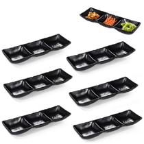 6 Molheiras Tigela Tripla Para Shoyu Preta Em Melamina 26cm