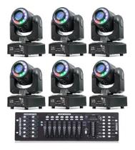 6 Moving Head Spot Led 60w 8 Cores + Fita Led + Mesa DMX 16CH - Showtec