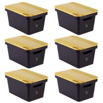 6 Organizador Collection Preto Com Tampa De Madeira 10L