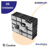 6 Organizador Gaveteiro Plástico Multiuso Caixa 16 Gavetas