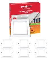 6 Painel Plafon Ourolux Led Embutir 24w Bivolt Luz Neutra