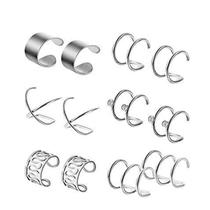 6 pares de botões de punho de ouvido simples não perfurantes brincos de aço inoxidável - Cor de aço