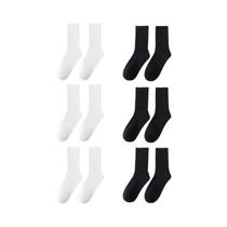 6 Pares De Meias Masculinas De Tubo Médio Cor Sólida Branco Preto Harajuku Moda Respirável Meias