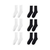 6 Pares de Meias Masculinas Tubo Médio - Cores Sólida (Preto e Branco) - Estilo Harajuku