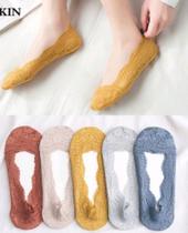 6 Pares Meia Invisível de Renda Sapatilha Feminina Adulto N 34 a 39 meia invisível