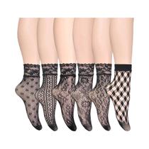 6 pares/set verão preto branco sexy meias de renda fina oco jacquard rede de pesca meias curtas