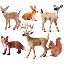 6 PCes Modelos Animais Florestais Simulados Figura Playset de Brinquedo, Criaturas da Floresta Estatuetas Brinquedos em Miniatura Incluem Veado, Raposa, Coelho, Tesouros de Esquilo Ciência Adereços Educacionais - DOYIFUN