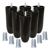 6 Pé Box 12cm Conico Com Bucha Americana Fixo Preto Móveis Cama Colchao Poltrona Sofá Rack Estante Armário Cômodo