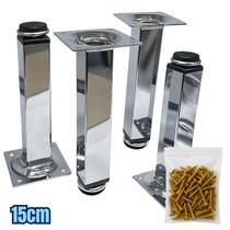 6 Pé Para Móveis Armários Redondo Cromado 15cm Regulável Aço