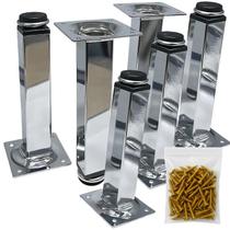 6 Pé Para Móveis Armários Redondo Cromado 15cm Regulável Aço