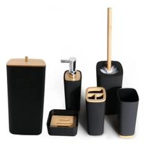 6 Peça Banheiro Lixeira Porta Escova Saboneteira Bambu PRETO 6 Peça Banheiro Lixeira Porta Escova Saboneteira Bambu PRETO