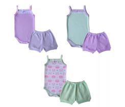 6 Peças - 3 Body Alcinha + 3 Short Roupa De Bebê P A 3 Anos