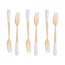 6 peças Garfo Garfinho Para Servir Sobremesa Bolo e Doces Frutas de Aço Inox Com Cabo De Cerâmica