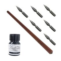 6 Penas Profissional Para Caligrafia 1 Cabo 1 Nanquim Preto