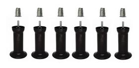 6 Pés Varian Preto C/ Buchas P/ Cama Box Baú Solteiro 13cm
