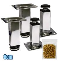 6 Pezinho Móveis Quadrado Cromado 8cm Regulável Resistente 6 Pezinho Móveis Quadrado Cromado 8cm Regulável Resistente