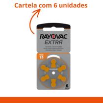 6 Pilhas RAYOVAC para aparelhos auditivos Tamanho 13 selo Laranja