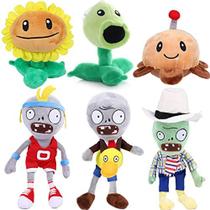 6 plantas pcs vs girassol pelúcia plantas zumbis conjuntos brinquedo ervilha pato zumbi, batata mina 1 2 recheado boneca macia esporte zumbi, pvz figura boneca branca chapéu zumbi novo