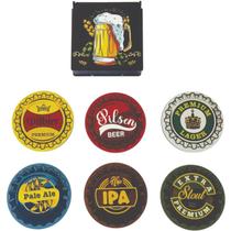 6 Porta Copos em MDF Cerveja Artesanal Descansos de Taças Beer com Caixa Personalizada