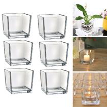 6 Porta Velas Castiçal Vaso de Vidro Quadrado Colorido 110ml