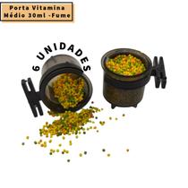 6 Porta Vitamina Medio 30ml Fume - Malha Universal Gaiola Viveiro 6 Porta Vitamina Medio 30ml Fume - Malha Universal Gaiola Viveiro