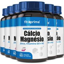 6 Pote Cálcio Magnésio Zinco Vitaminas D3 K2 Com 60 Cápsulas Fitoprime