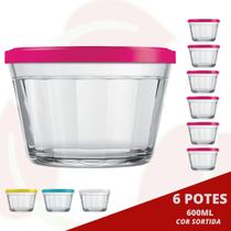 6 Pote de Vidro Americano 600ML Nadir Sobremesa Doces c/ Tampa