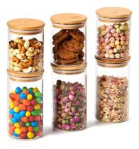 6 Pote De Vidro Hermético Com Tampa Em Bambu Multiuso 800ml