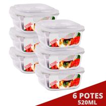 6 Pote de Vidro Hermetico Quadradao 520ML Marmita Forno Airfryer