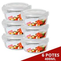 6 Pote de Vidro Redondo c/ Trava 400ML Freezer Airfryer Casa
