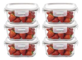 6 Pote Hermético de Vidro Quadrado Com Tampa 520ml Alimentos