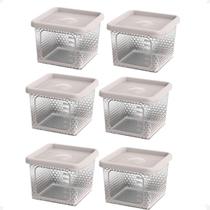 6 Pote Para Alimentos Transparente Prisma 430Ml Com Tampa