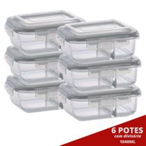 6 Pote Retangular 1040ML c/ Divisória e Tampa Marmita Lancheira