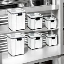 6 Potes Acrílico Herméticos Quadrados Com Tampa 500ml / 800ml / 1000ml