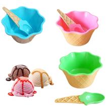 6 Potes De Sobremesa Casquinha De Sorvete C/ Colher 250ml