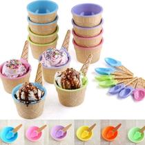 6 Potes De Sobremesa Casquinha De Sorvete com Colher
