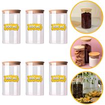 6 Potes De Vidro Herméticos 800ml Para Mantimentos Tampa De Bambu