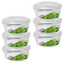 6 Potes Hermetico 950ml Redondo Vidro Multiuso Microondas