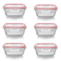 6 Potes Herméticos Canelados Vidro Quadrado 320Ml Com Tampa 6 Potes Herméticos Canelados Vidro Quadrado 320Ml Com Tampa