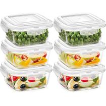 6 Potes Herméticos Vidro Quadrado Freezer E Microondas 800ml