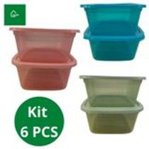 6 Potes Plasticos Quadrado 3L Coloridos Conjunto para Cozinha Translucido