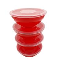 6 Potes Redondo Com Tampa Marmita Sobremesa 600 Ml Vermelho