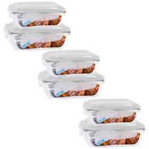 6 Potes Vidro Hermetico Fit 2 Tamanhos Retangular Mantimento