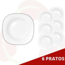 6 Prato Plaza Fundo Branco 21CM Massas Caldos Sopa Duralex